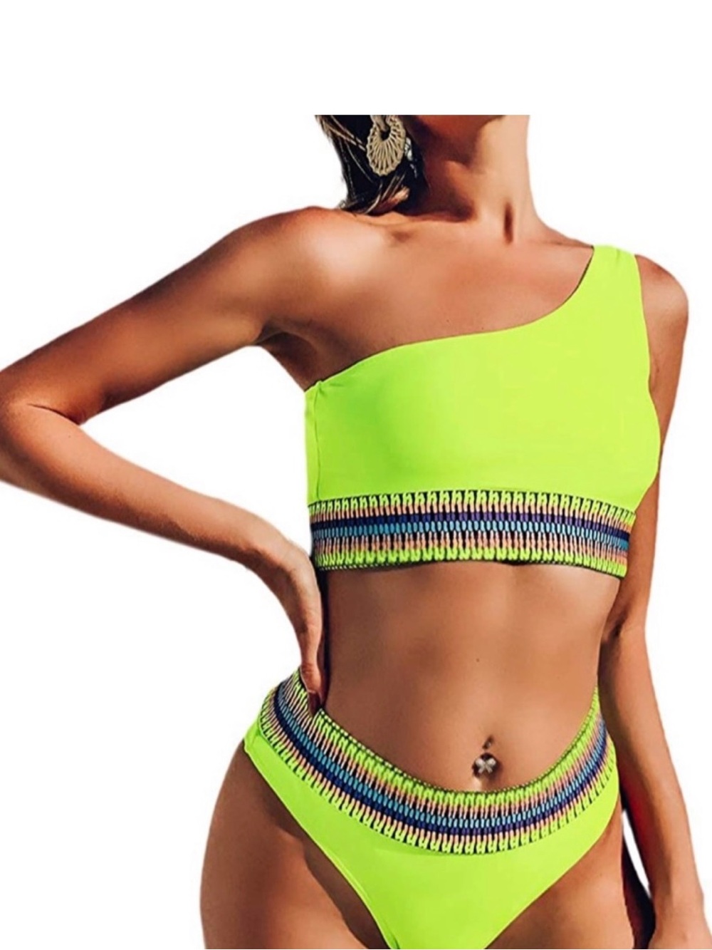 Neon Lime One-Shoulder Bikini Top Only size medium